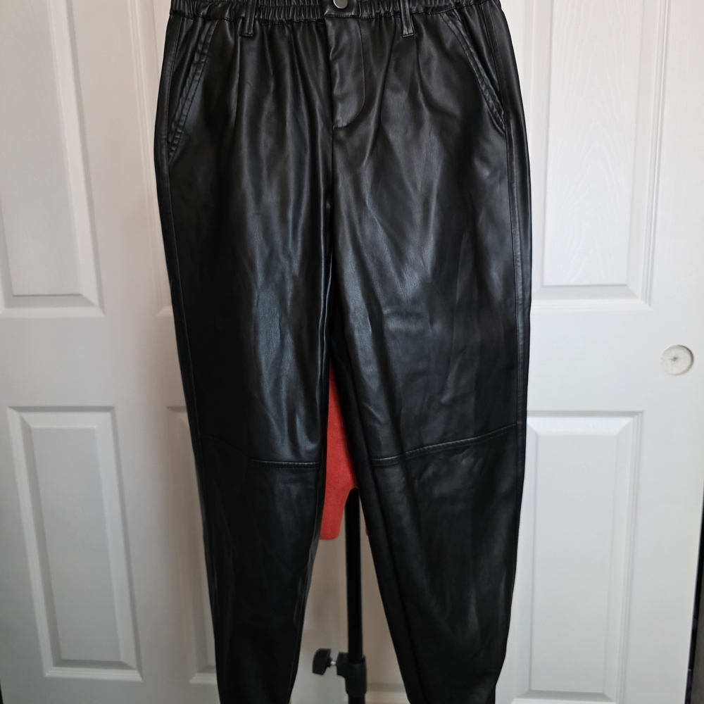 No Boundaries Faux Leather Black Joggers